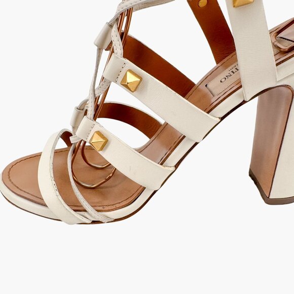 Valentino Garavani Rockstud White Lace Up Gladiator Sandals Heels Size 38 US 8 - Picture 8 of 16